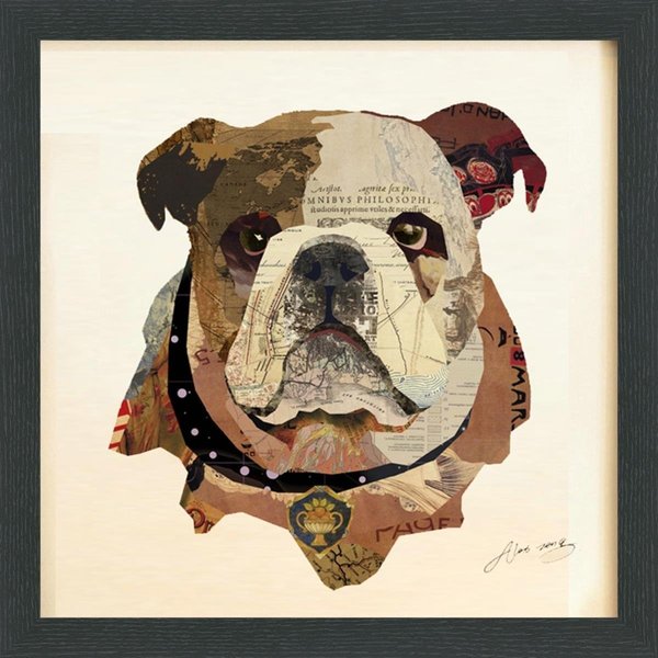 Solid Storage Supplies English Bulldog Pup Dimensional Art Collage Hand Signed by Alex Zeng Framed Graphic Wall Art SO996055